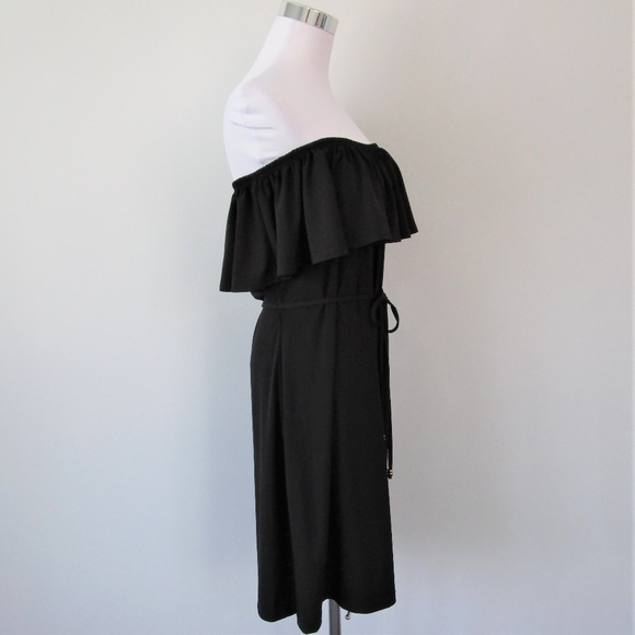 NWT Black Off Shoulder Ruffle Popover Midi Dress - Picture 5 of 8